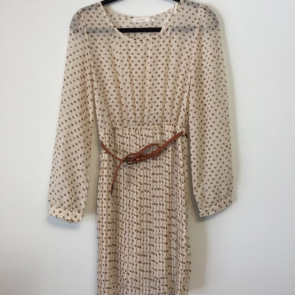 Poka Dot Chiffon Long Sleeve Dress